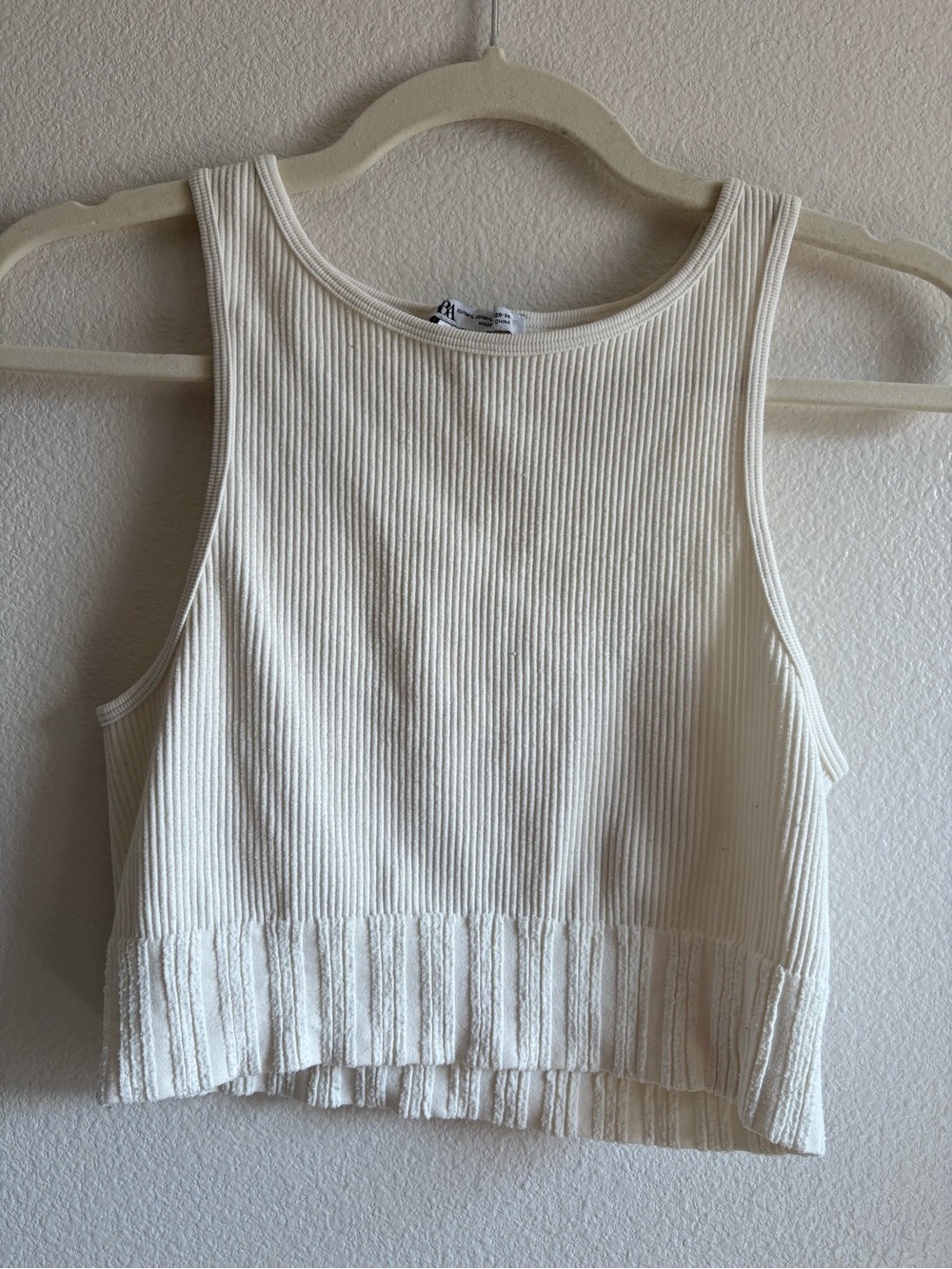 Zara Cream Ribbed Cropped Tank Top